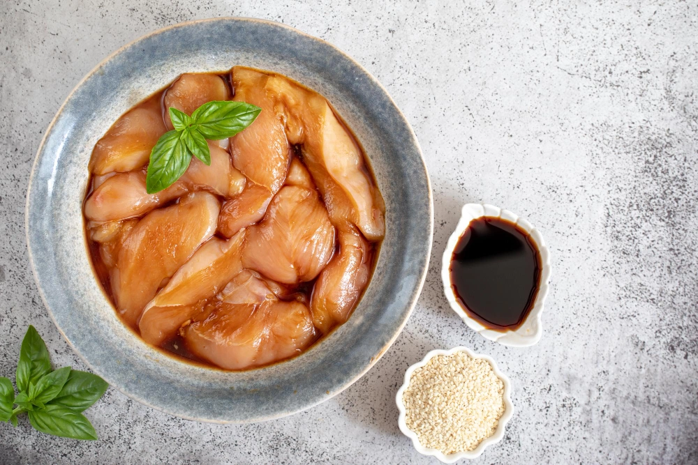 Air Fryer Honey Garlic Chicken: Easy & Healthy Recipe 3 Ingredients for air fryer honey garlic chicken including chicken, honey, garlic, and soy sauce.