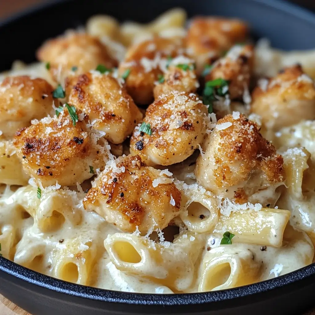 Delicious Garlic Butter Chicken Bites with Creamy Parmesan Pasta Recipe 2 Garlic butter chicken bites with creamy parmesan pasta