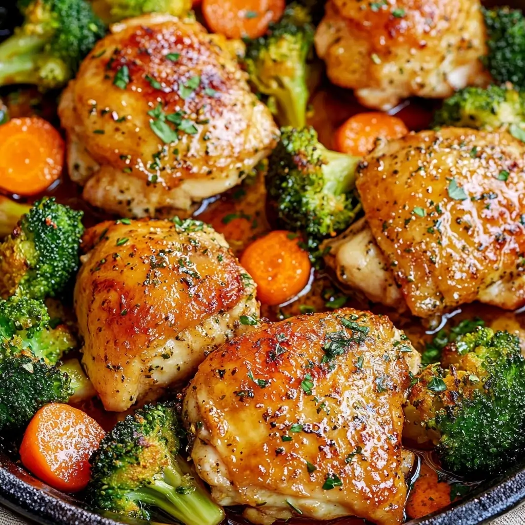Honey-Garlic Chicken Thighs with Carrots & Broccoli 5 honey-garlic chicken thighs with carrots & broccoli