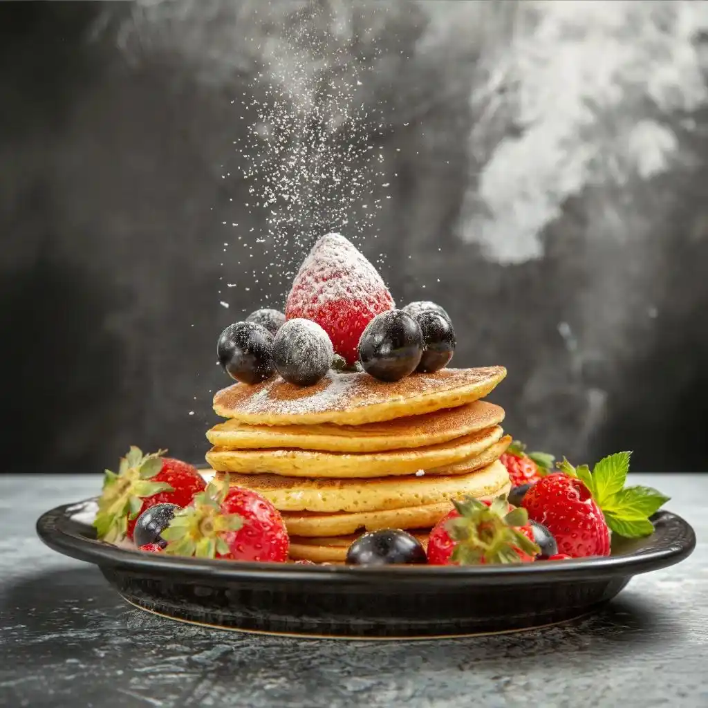 Coffee Pancakes Recipe: Fluffy and Flavorful Breakfast Delight 2 Front view yummy pancakes with fresh fruits on a light surface breakfast sweet fruit