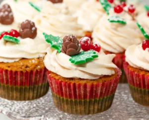 A beautifully arranged display of  cupcakes, showcasing various flavors and colorful frostings