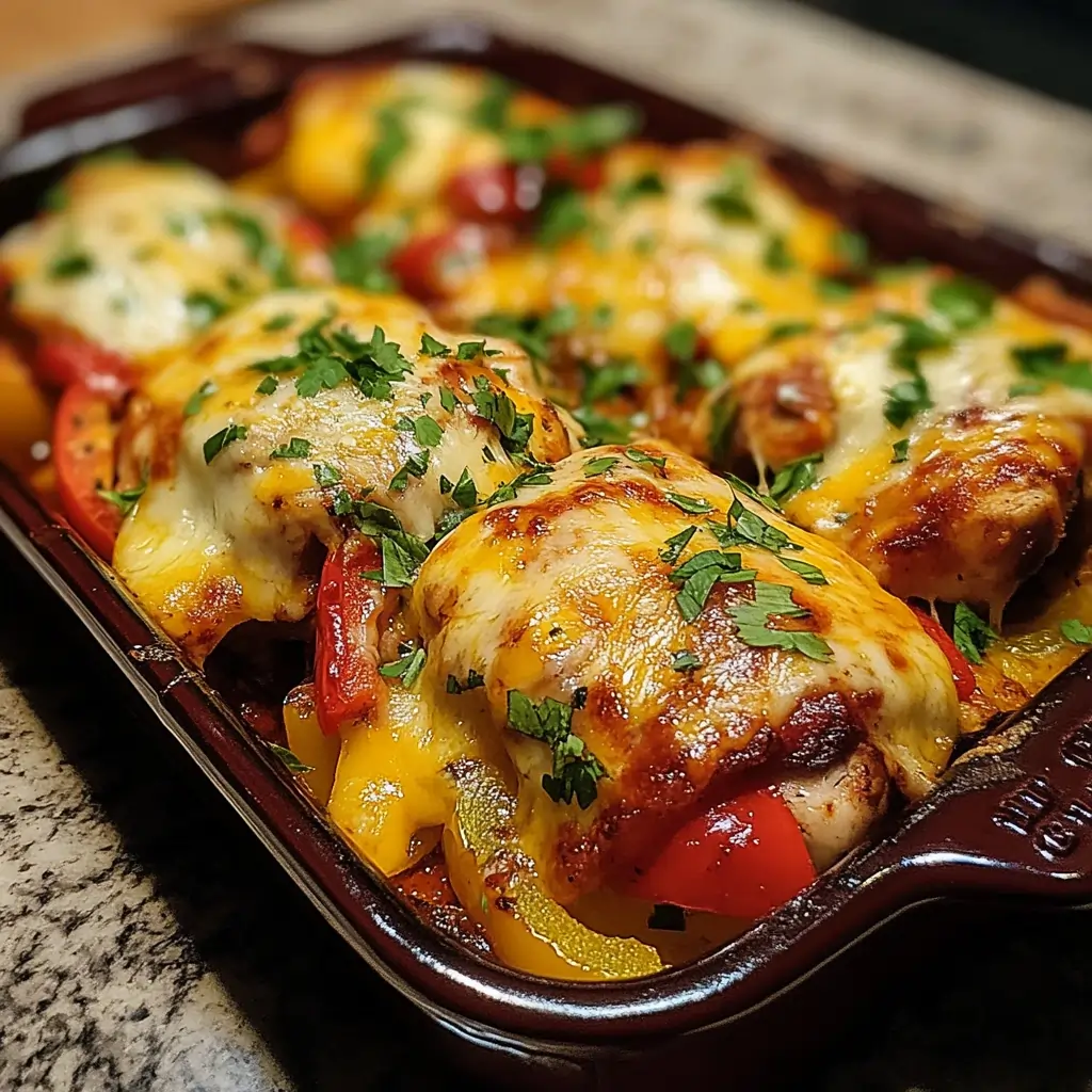 Cheesy Baked Chicken and Peppers: A Flavorful Family Favorite 3 cheesy baked chicken and peppers