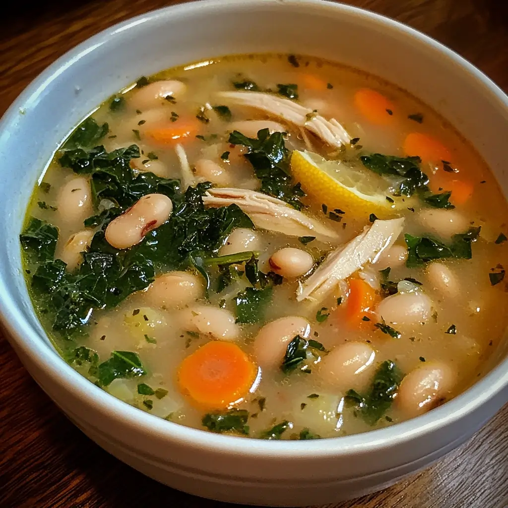 lemony white bean soup with turkey and greens