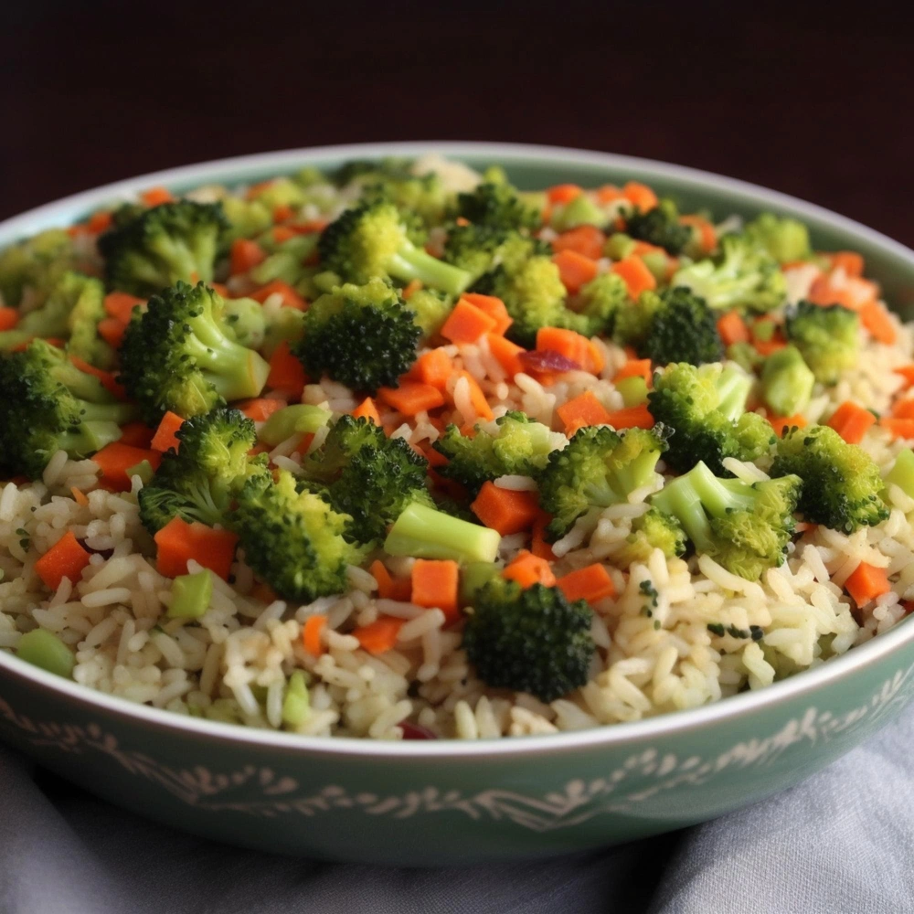 Plate of steamed rice and fresh broccoli, a nutritious meal ideal for bodybuilders.